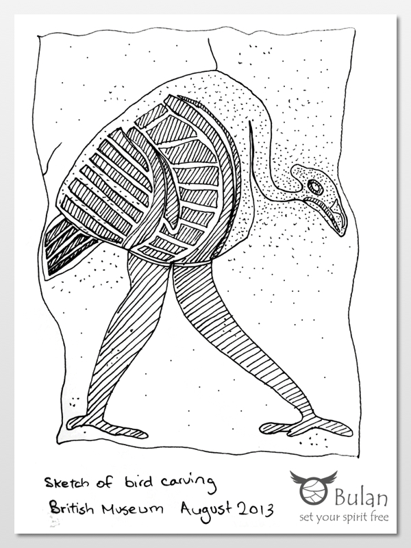 Sketch of bied carving from the British Museum