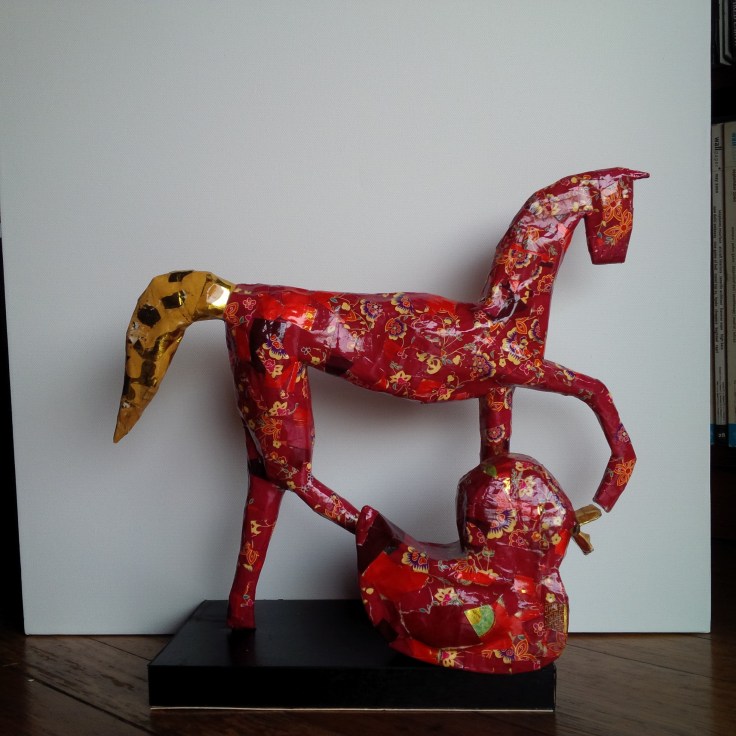 Papier-mâché horse and duck