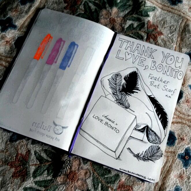 Love, Bonito #LBgoestoKl Sketch of feather print scarf