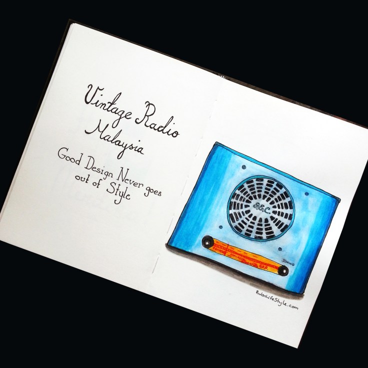 Vintage radio Malaysia. GEC brand. Drawing by Penang artist Bulanlifestyle