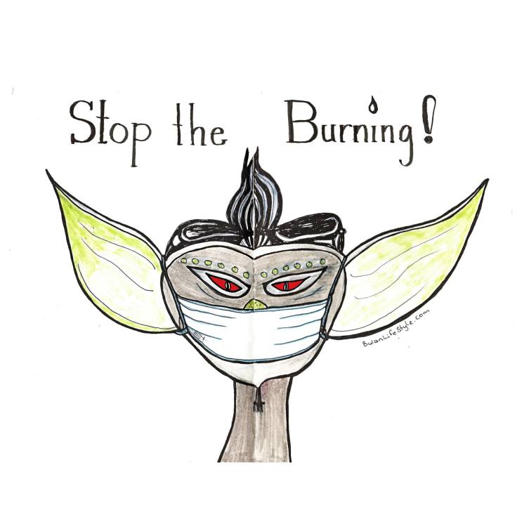 Sock Gremlin wearing a face mask and protesting against the burning and Haze in Malaysia and Indonesia