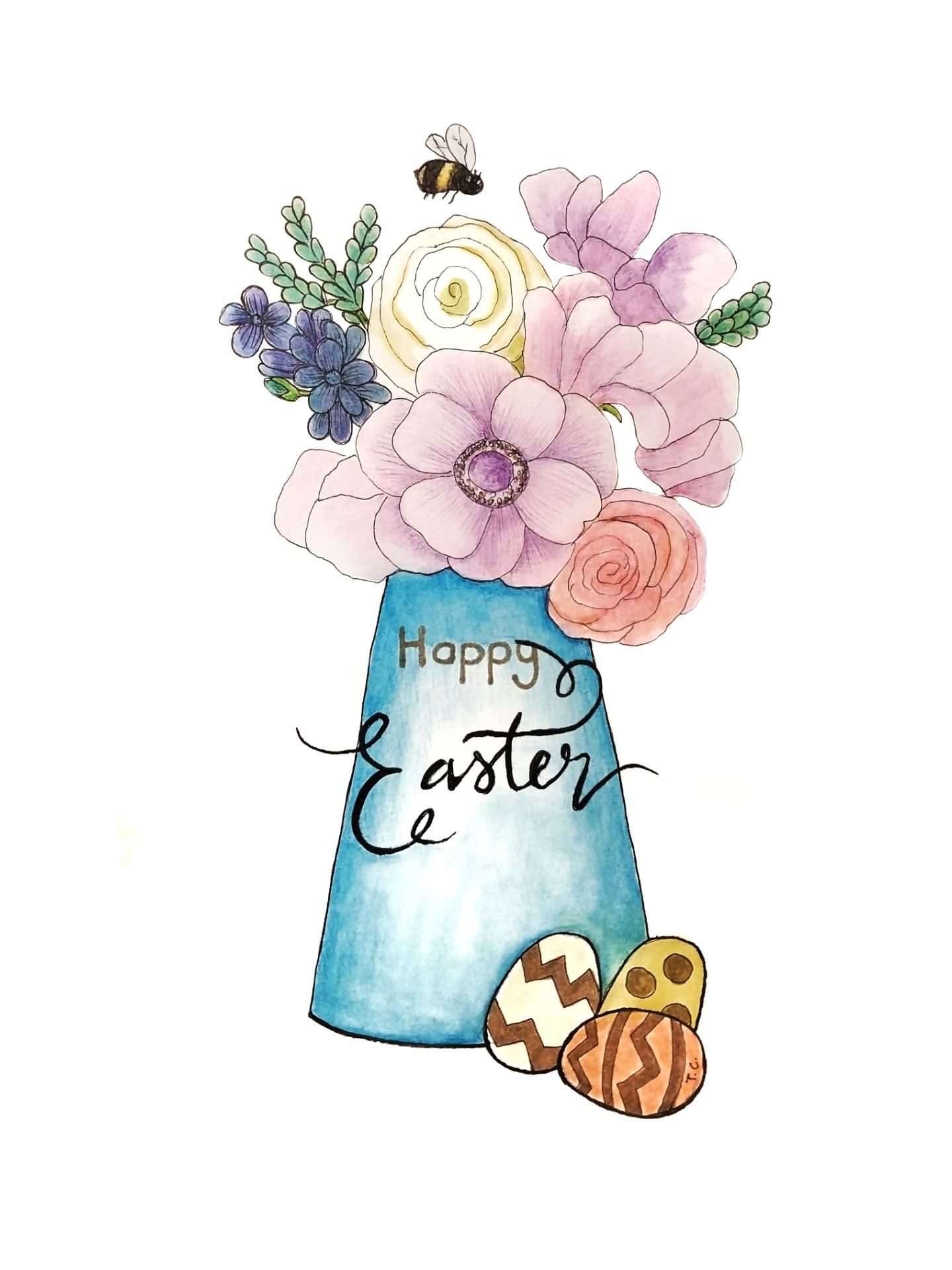 Easter flowers botanical painting on paper by Tiffany Choong